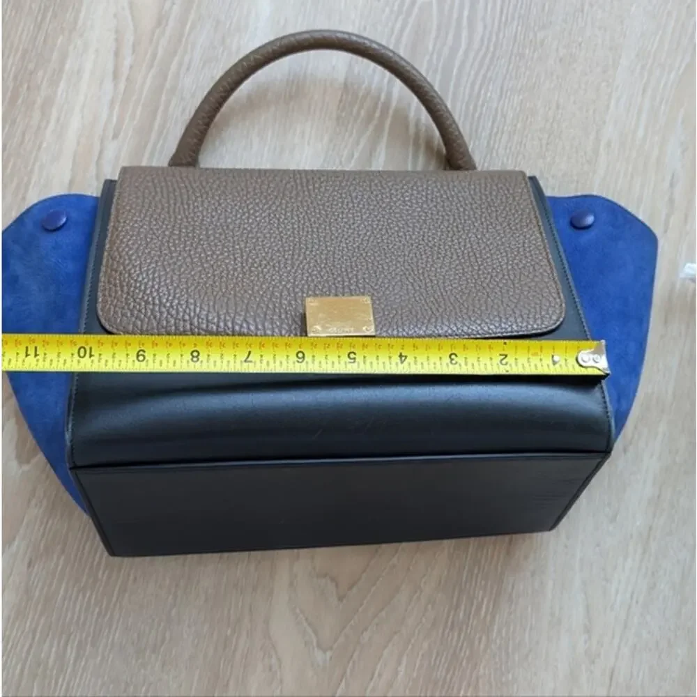 CELINE Blue/Black/Brown Leather Suede Trapeze Medium Handbag Shoulder Bag - Picture 13 of 16